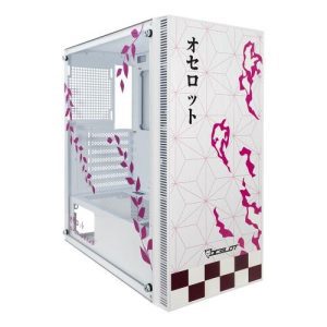 GABINETE OCELOT GAMING BLANCO CON ROSA Y DISEÑO ANIME